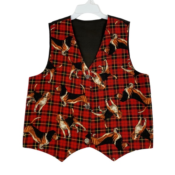 Vintage Jackets & Blazers - Vintage Handmade Red Plaid Dog Vest Beagle & Basset Hound